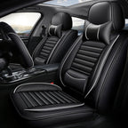 Deluxe 5-Seater PU Leather Auto Seat Covers with Built-in Lumbar Support - 2 Headrests & Steering Wheel Cover