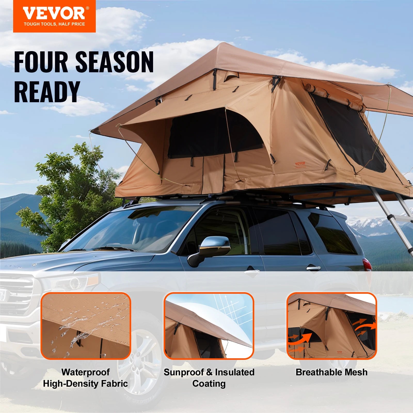 SucceBuy Rooftop Tent Hardshell Folding Tent with Telescopic Ladder Mattress PVC Cover Bag Waterproof Jeep