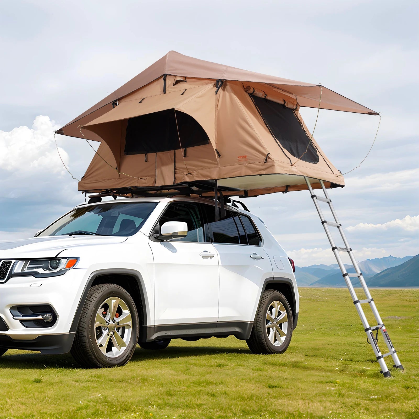SucceBuy Rooftop Tent Hardshell Folding Tent with Telescopic Ladder Mattress PVC Cover Bag Waterproof Jeep