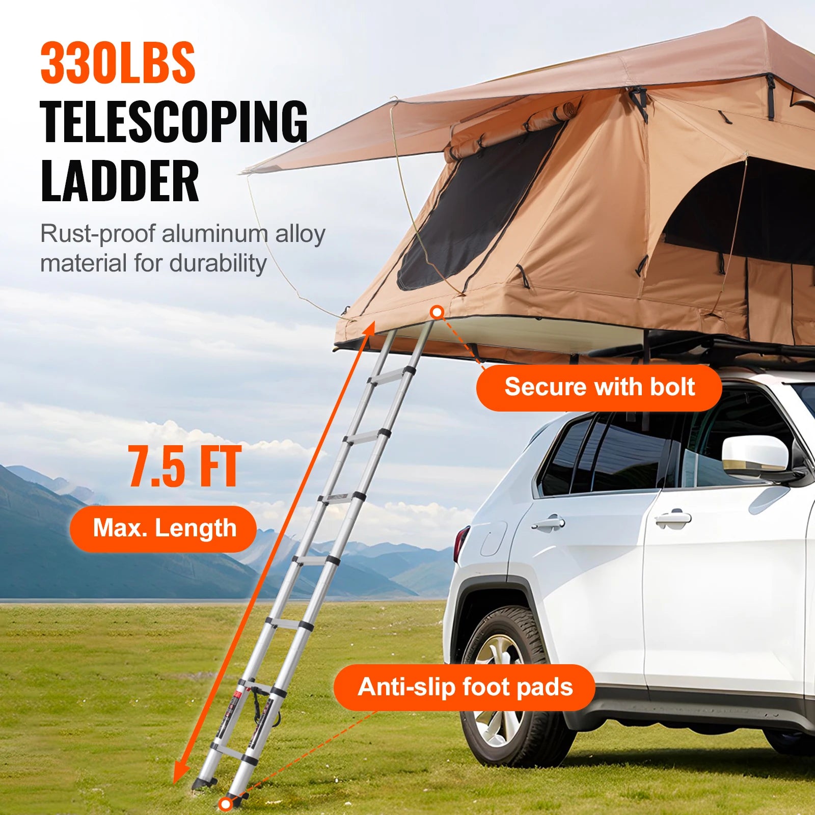 SucceBuy Rooftop Tent Hardshell Folding Tent with Telescopic Ladder Mattress PVC Cover Bag Waterproof Jeep