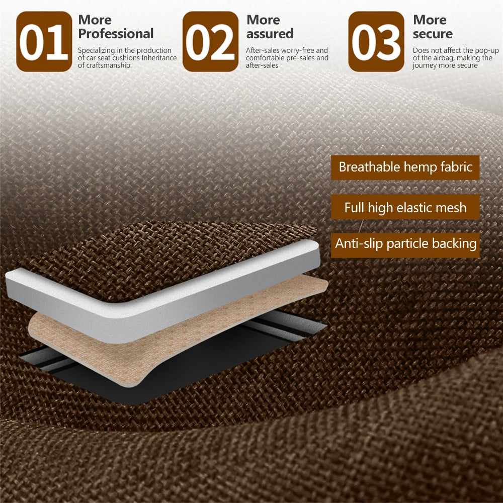 Universal Flax Car Seat Cover Front Rear Cushion Comfortable Breathable Protector Mat Four Season Pad