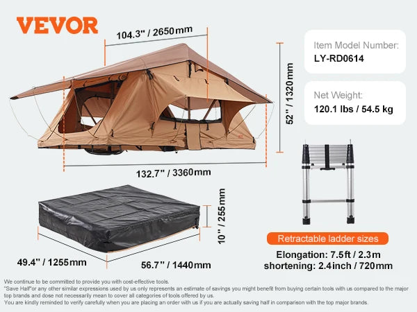 SucceBuy Rooftop Tent Hardshell Folding Tent with Telescopic Ladder Mattress PVC Cover Bag Waterproof Jeep
