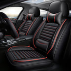 Deluxe 5-Seater PU Leather Auto Seat Covers with Built-in Lumbar Support - 2 Headrests & Steering Wheel Cover