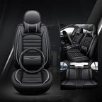 Deluxe 5-Seater PU Leather Auto Seat Covers with Built-in Lumbar Support - 2 Headrests & Steering Wheel Cover