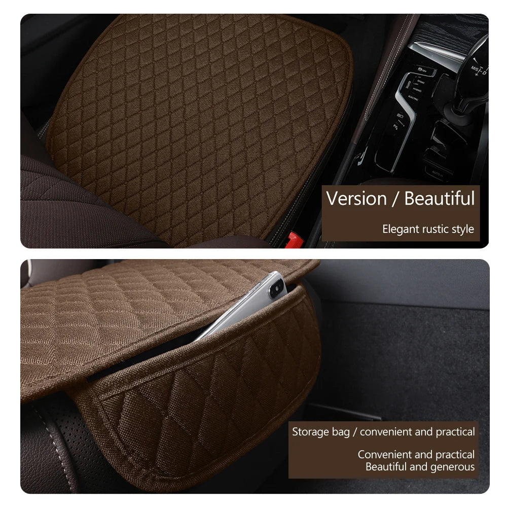 Universal Flax Car Seat Cover Front Rear Cushion Comfortable Breathable Protector Mat Four Season Pad