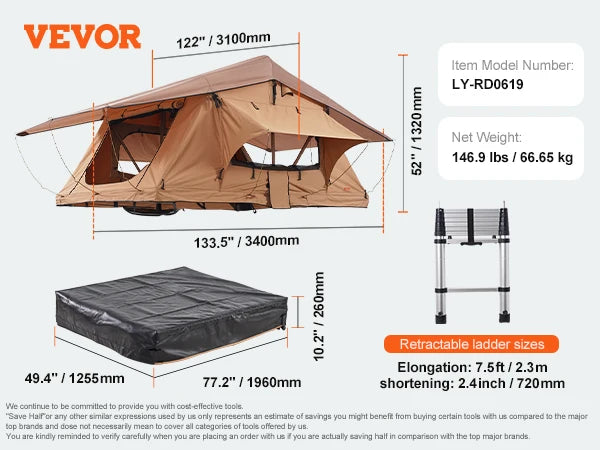 SucceBuy Rooftop Tent Hardshell Folding Tent with Telescopic Ladder Mattress PVC Cover Bag Waterproof Jeep