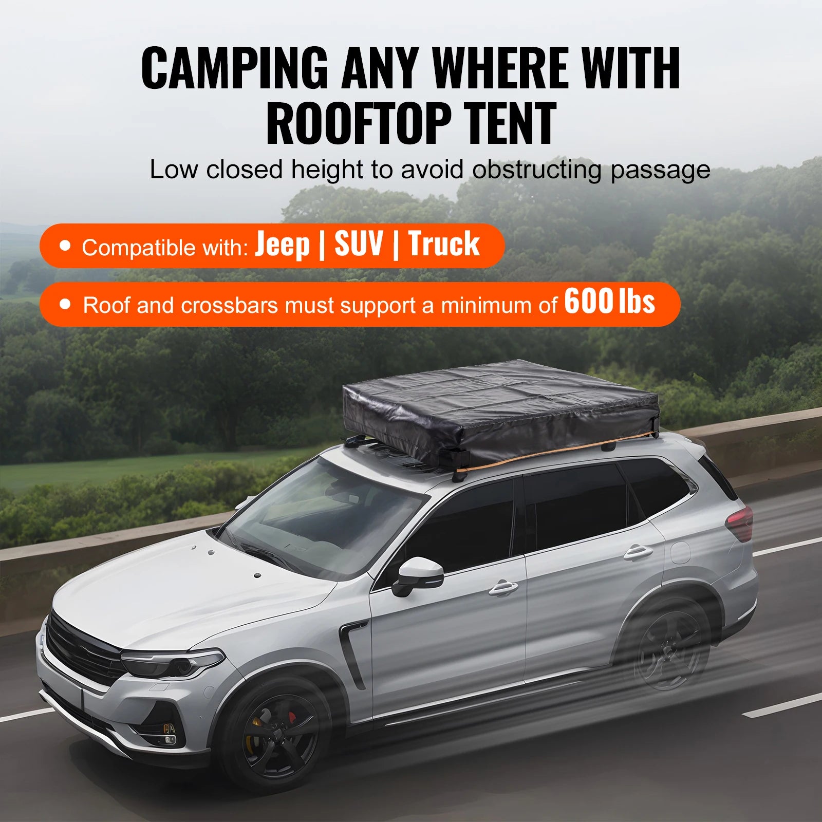 SucceBuy Rooftop Tent Hardshell Folding Tent with Telescopic Ladder Mattress PVC Cover Bag Waterproof Jeep